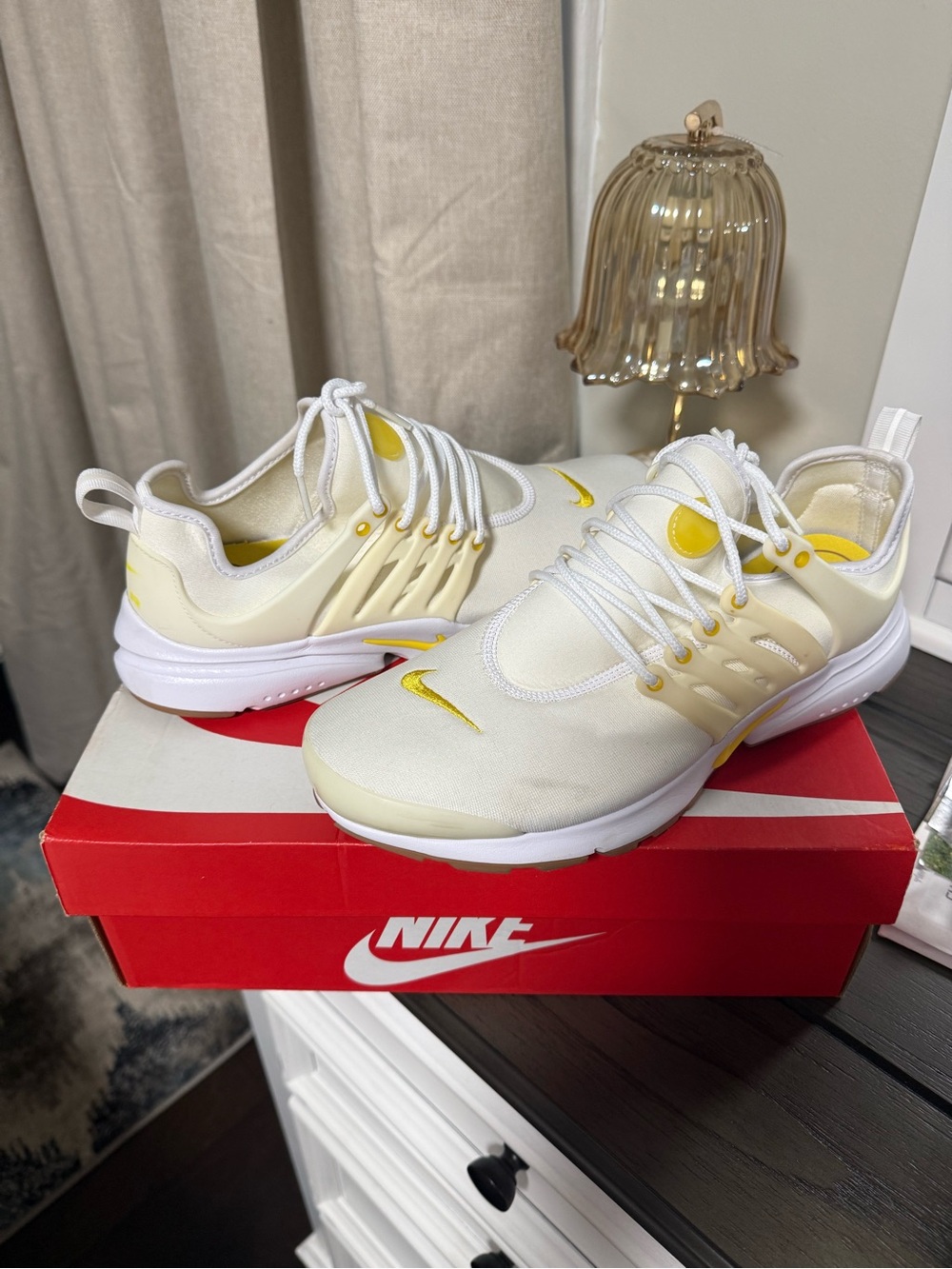 Nike Pale Yellow and White Athletic Slip-On Sneakers